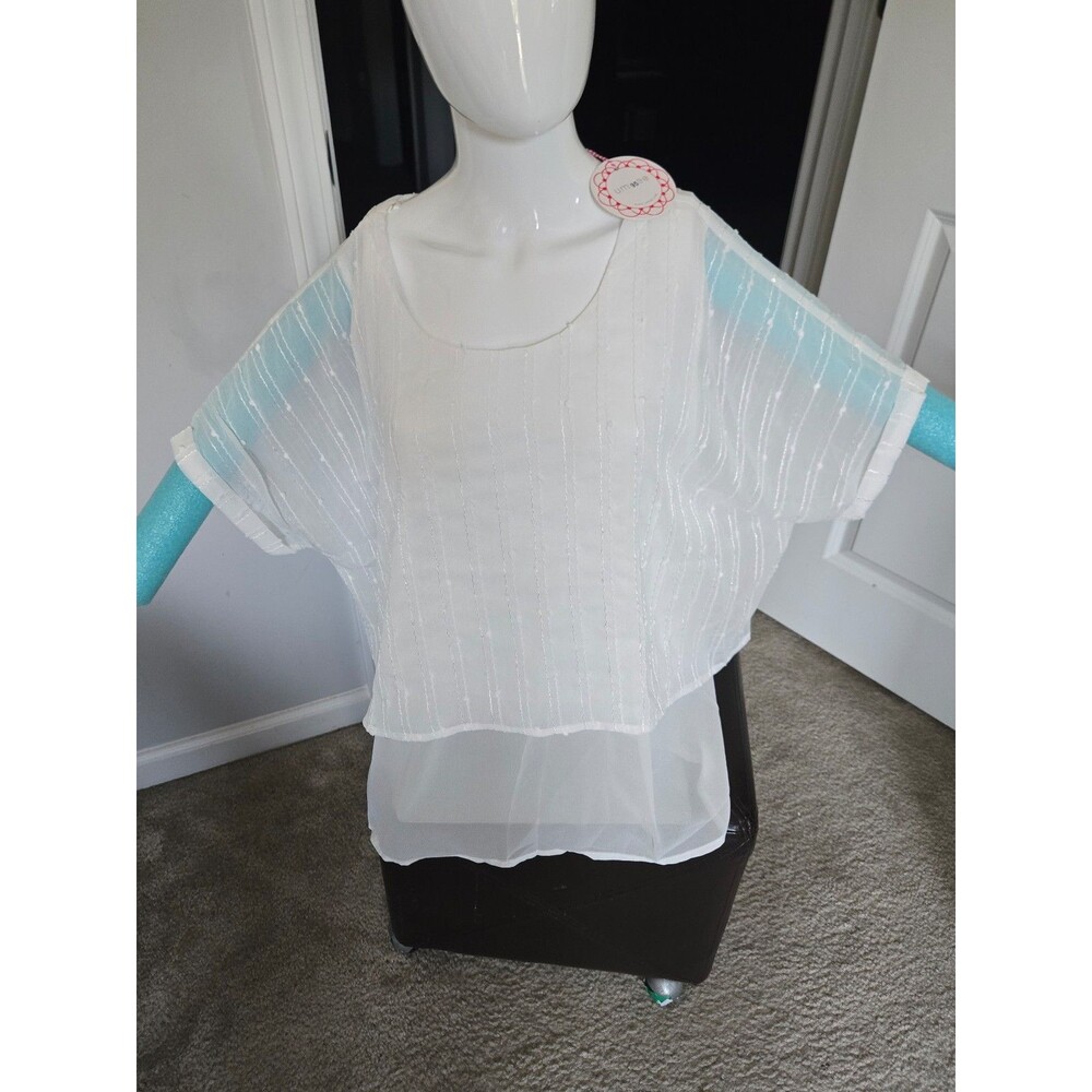 Umgee double-layered sheer blouse featuring a vertical-stripe patterned overlay